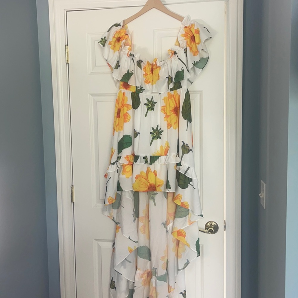 Blush Mark High-Low yellow sunflower floral maxi dress